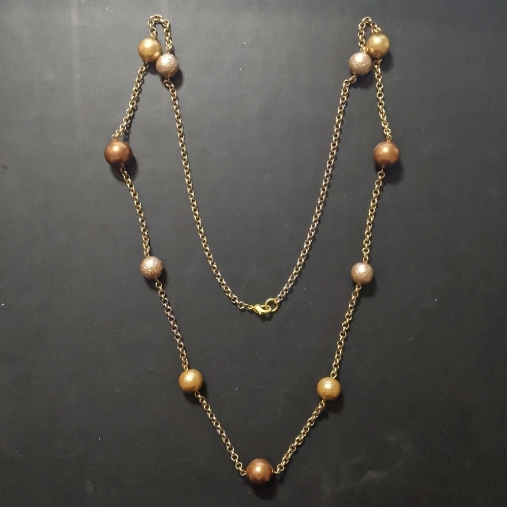 Gold Tone Bauble and Chain Statement Necklace
